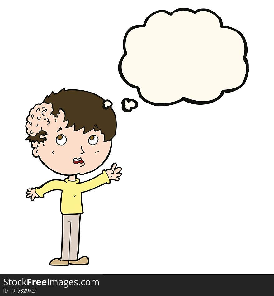 Cartoon Boy With Growth On Head With Thought Bubble