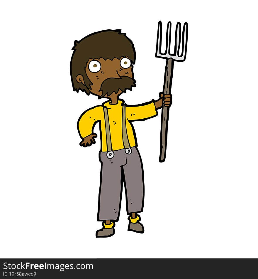 Cartoon Farmer With Pitchfork