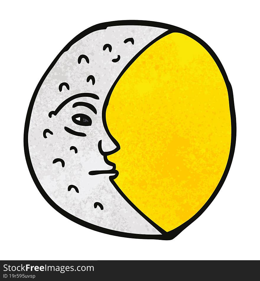 cartoon doodle crescent moon with face