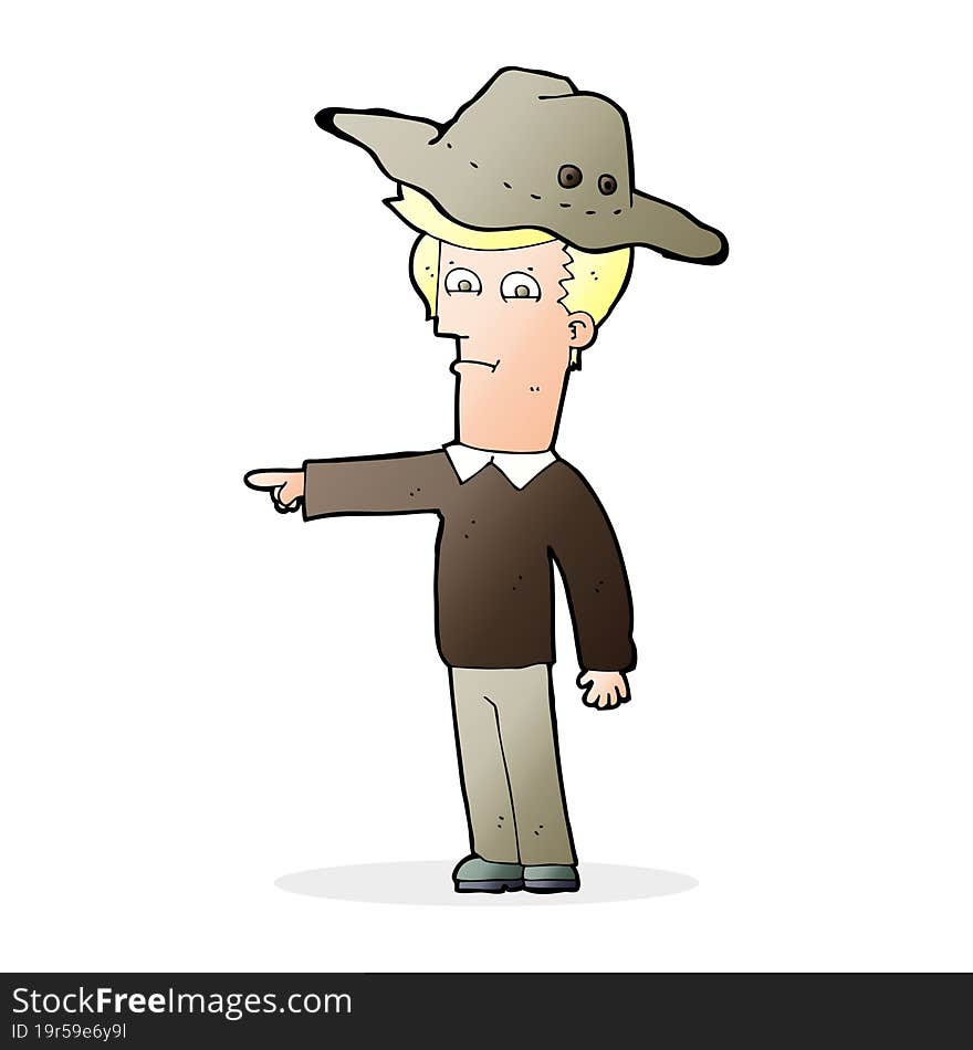 cartoon pointing man wearing hat