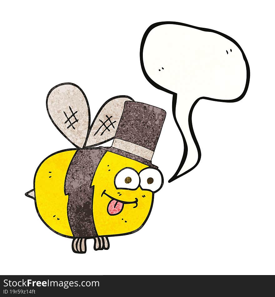 speech bubble textured cartoon bee wearing hat