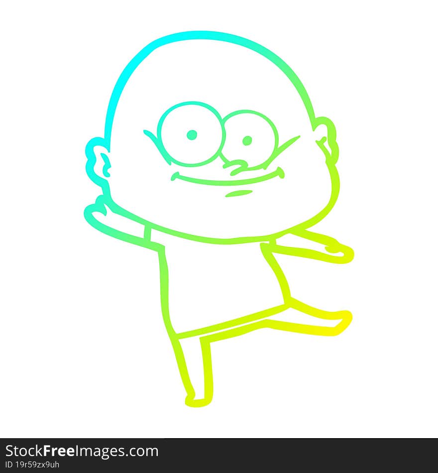 cold gradient line drawing cartoon bald man staring