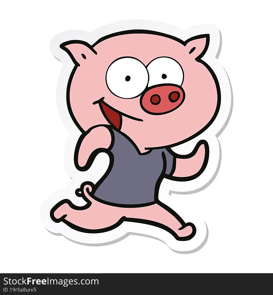 Sticker Of A Cheerful Pig Exercising Cartoon