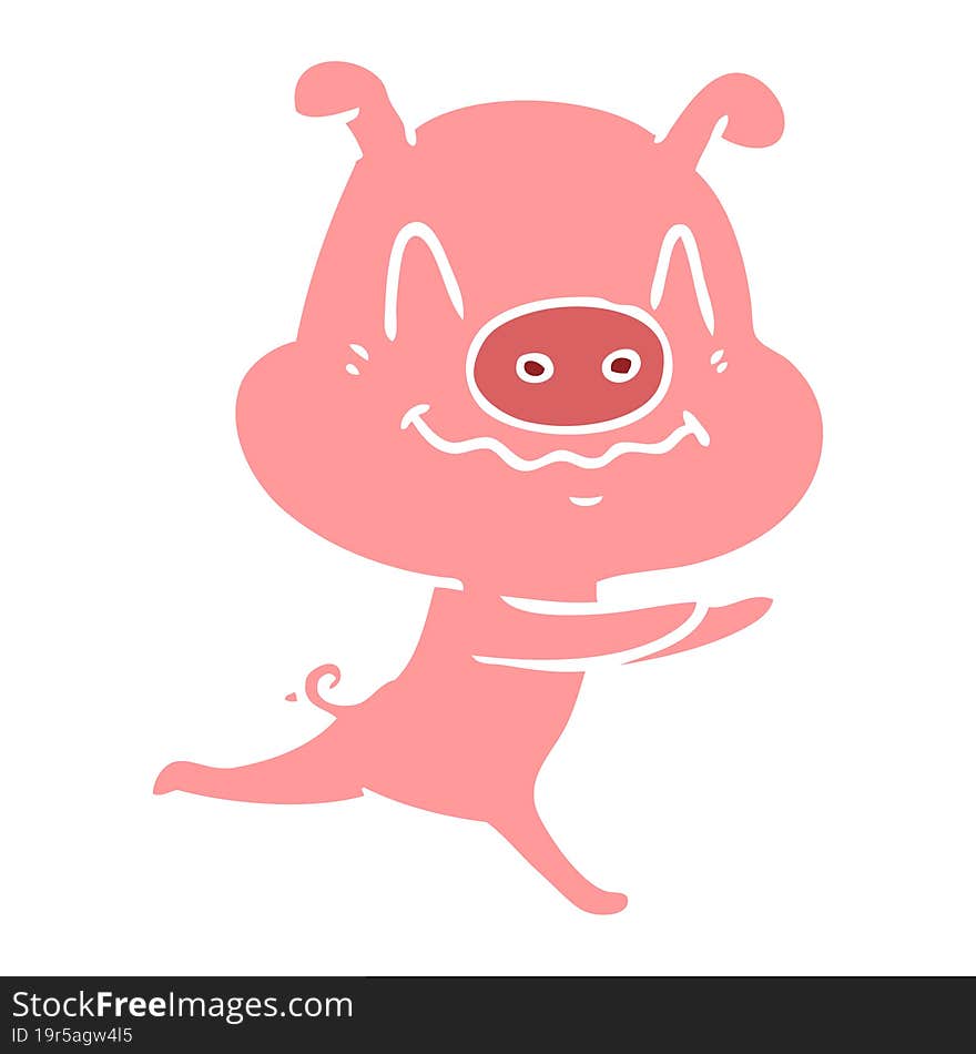 nervous flat color style cartoon pig running