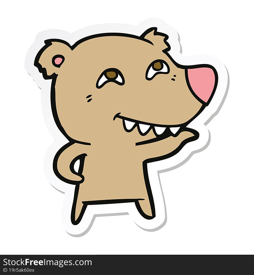 sticker of a cartoon bear showing teeth