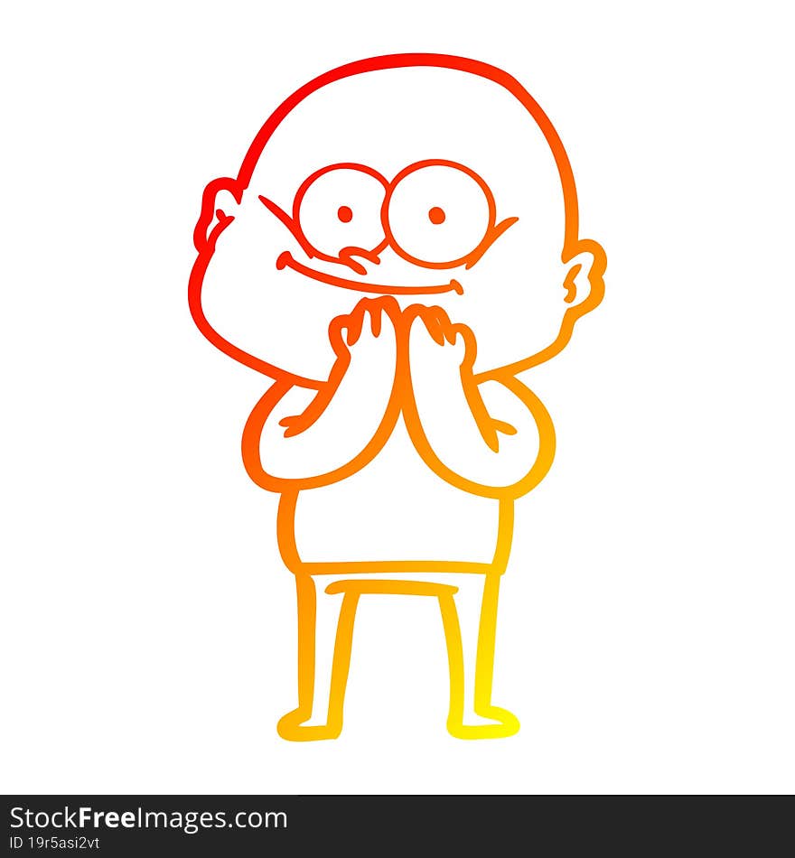 Warm Gradient Line Drawing Cartoon Bald Man Staring