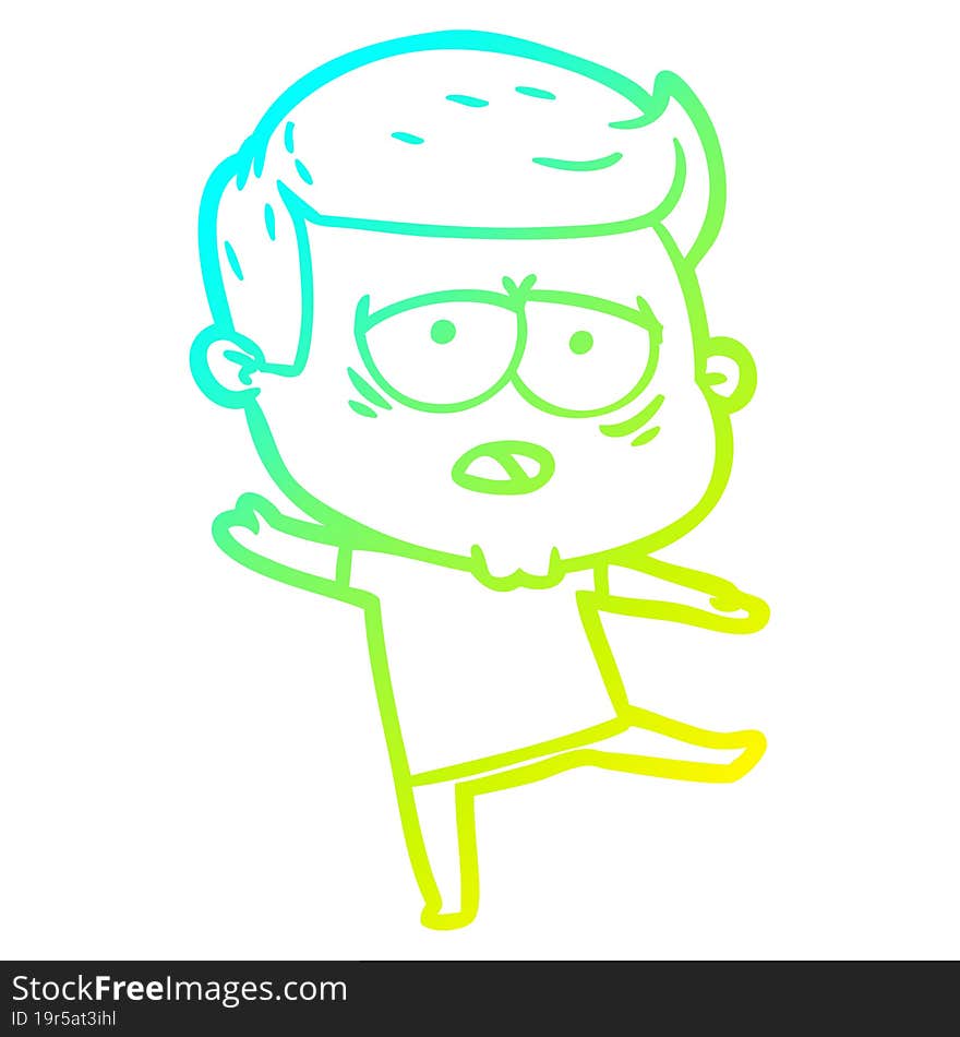 cold gradient line drawing of a cartoon tired man