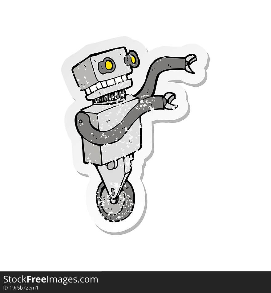 Retro Distressed Sticker Of A Cartoon Funny Robot