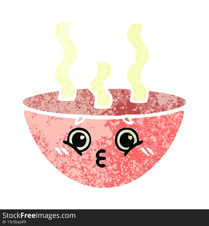 retro illustration style cartoon bowl of hot soup