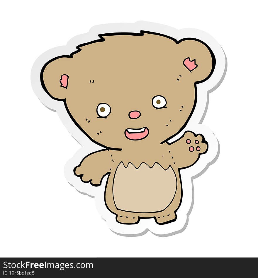 sticker of a cartoon teddy bear waving