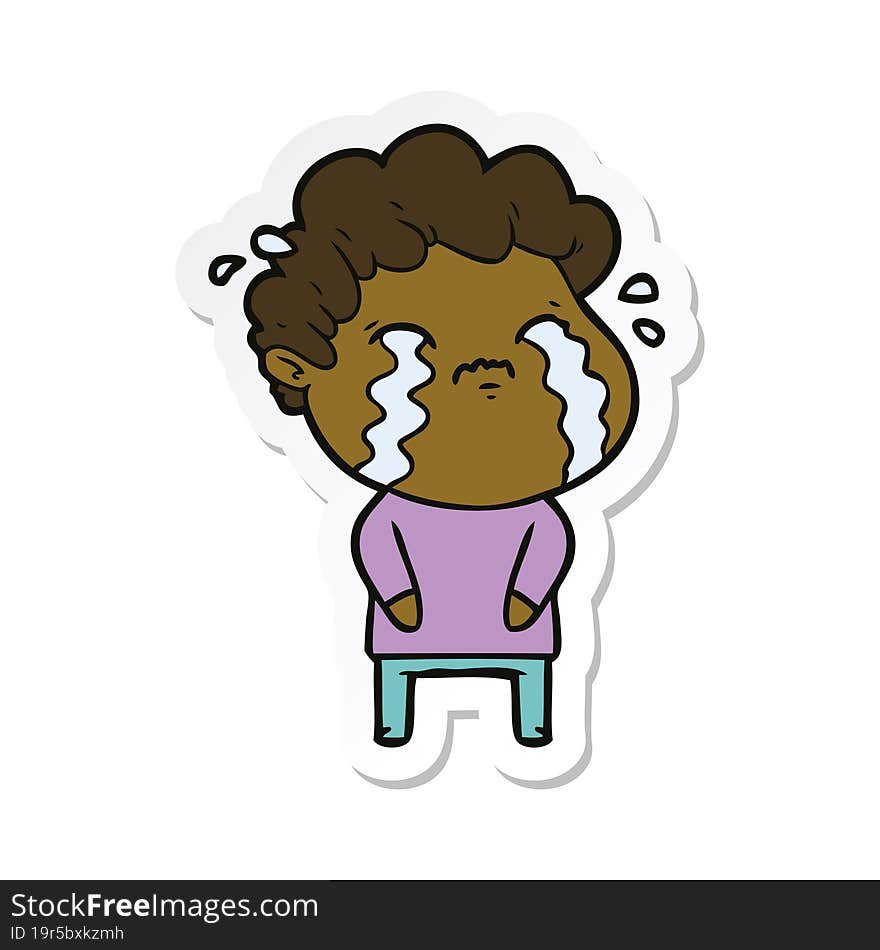 sticker of a cartoon man crying