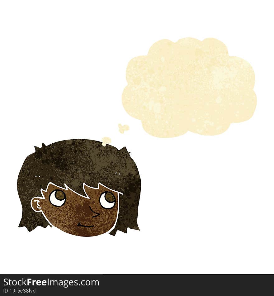 cartoon female face with thought bubble