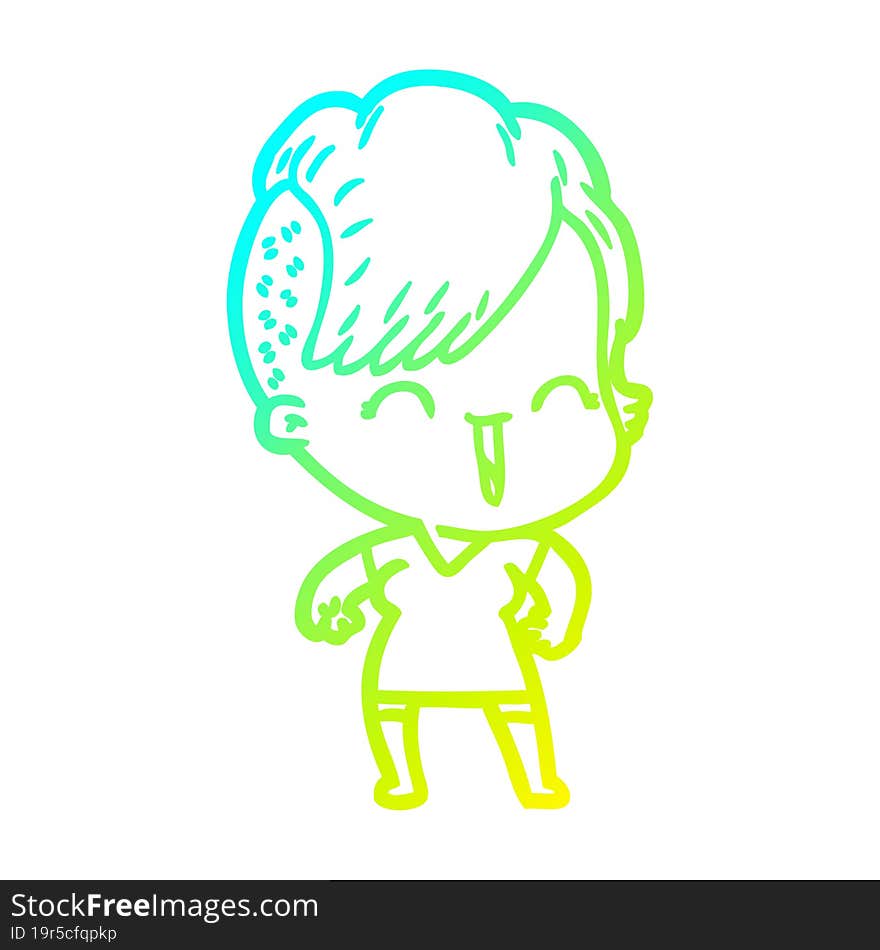 cold gradient line drawing cartoon happy hipster girl