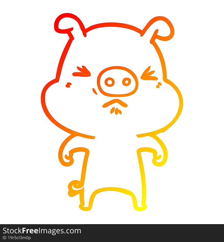 Warm Gradient Line Drawing Cartoon Angry Pig