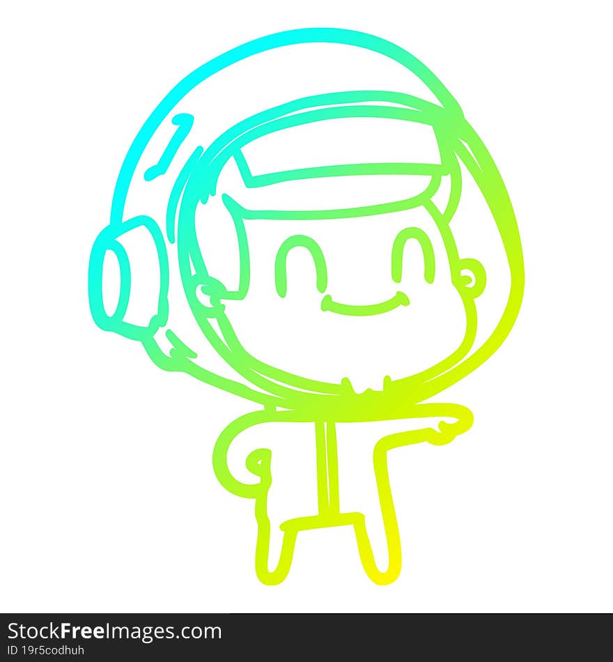 cold gradient line drawing happy cartoon astronaut man