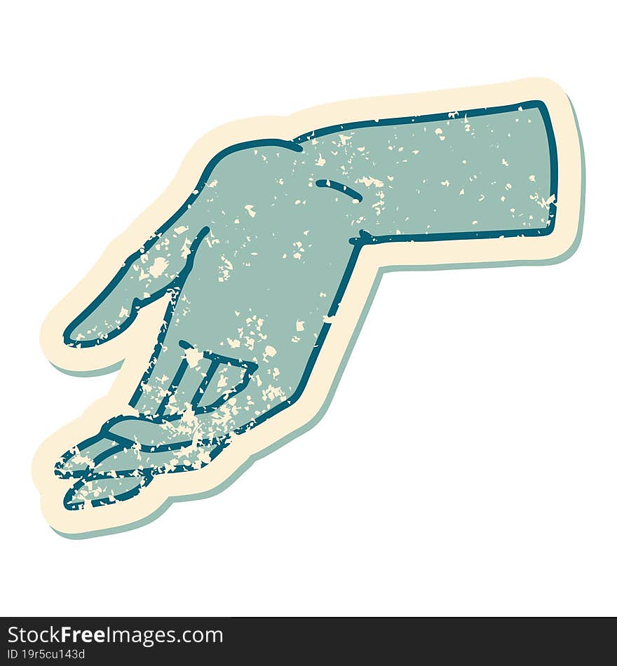 distressed sticker tattoo style icon of a hand