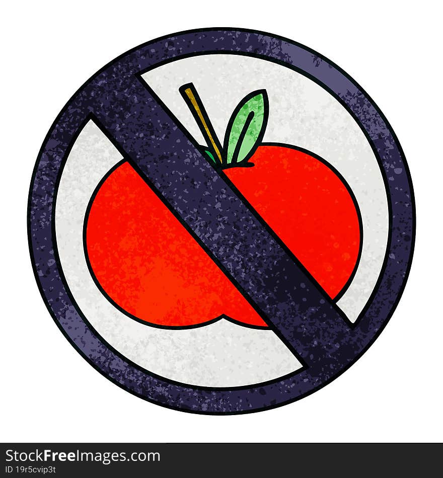 retro grunge texture cartoon of a no food allowed sign