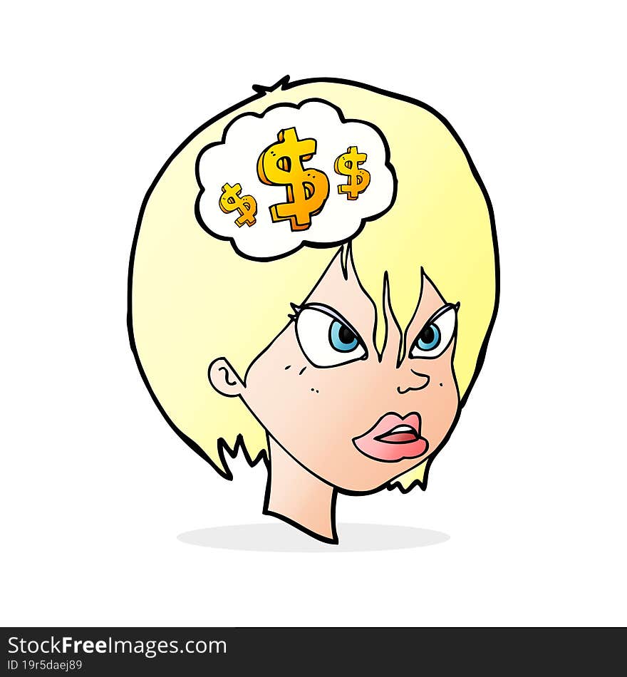 cartoon woman thinking about money