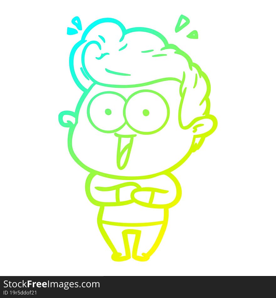 cold gradient line drawing cartoon excited man