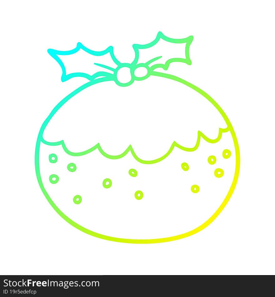 Cold Gradient Line Drawing Cartoon Christmas Pudding