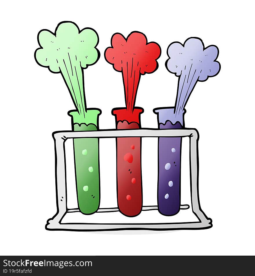 freehand drawn cartoon rack of test tubes exploding