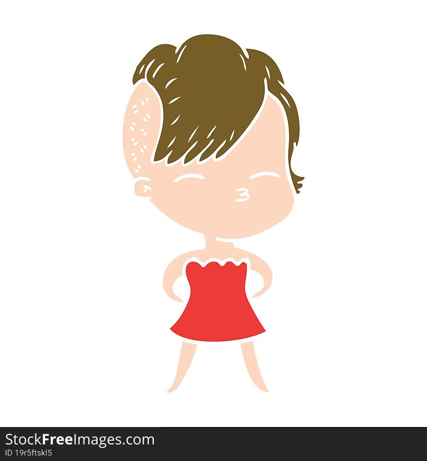 flat color style cartoon squinting girl in dress