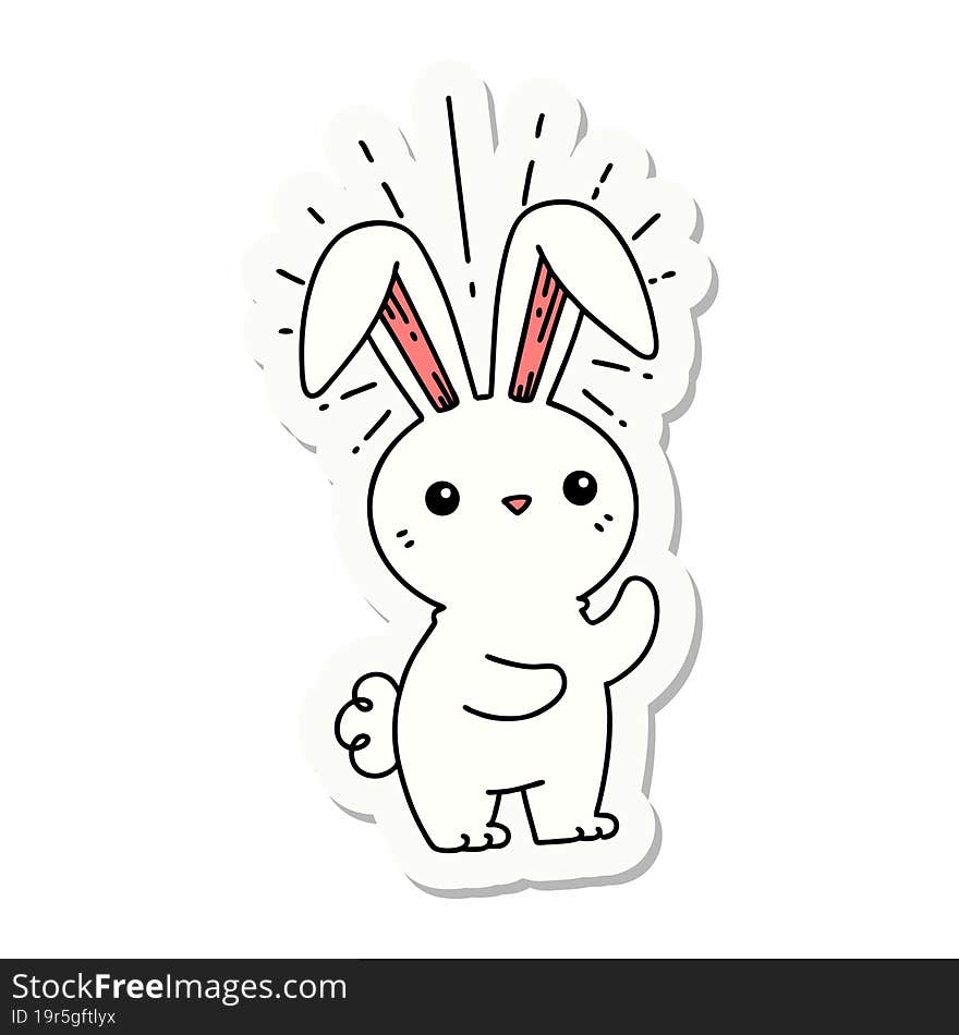 sticker of tattoo style cute bunny