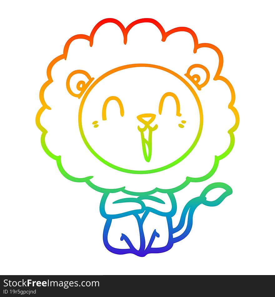 rainbow gradient line drawing of a laughing lion cartoon