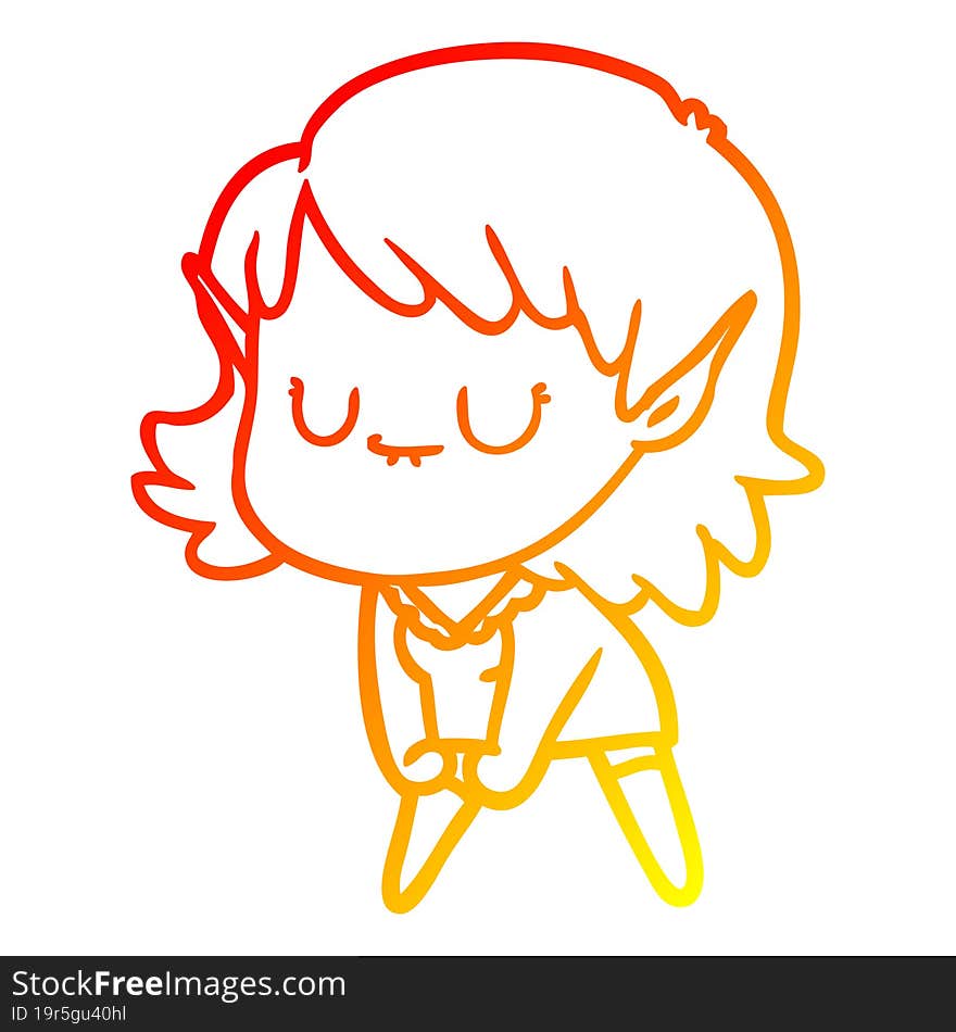 warm gradient line drawing happy cartoon elf girl posing