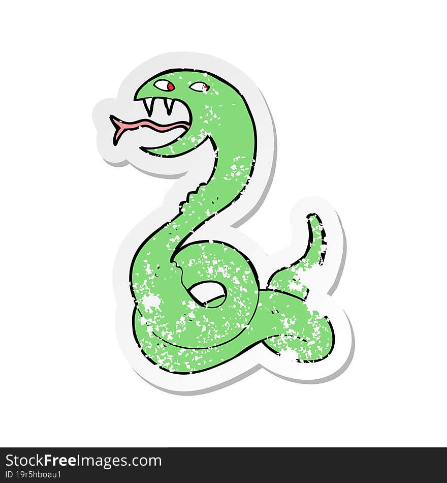 retro distressed sticker of a cartoon hissing snake