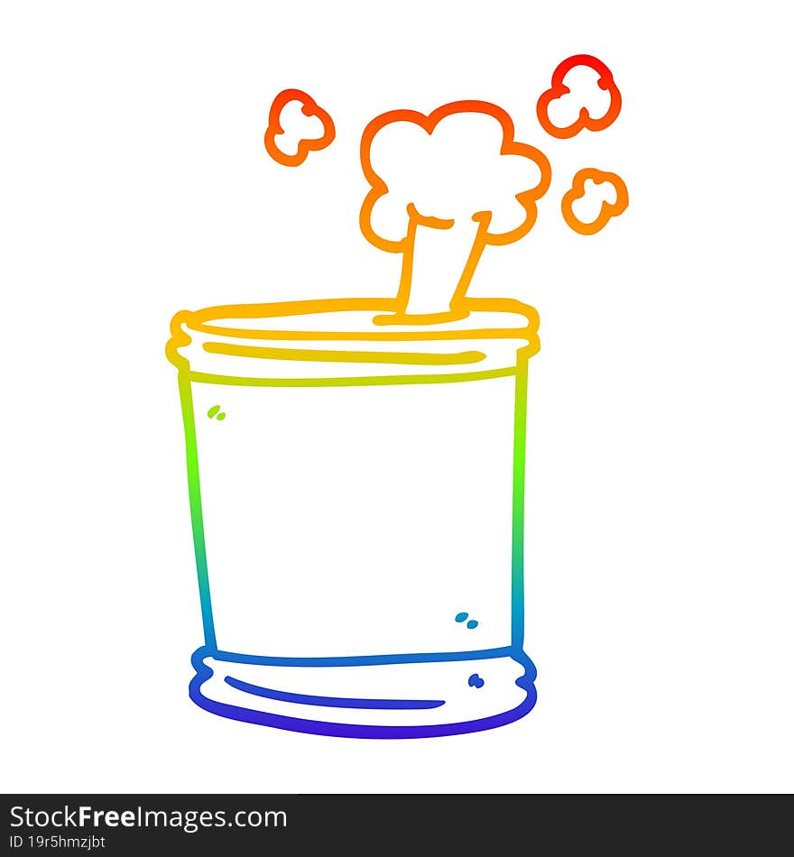 rainbow gradient line drawing cartoon bursting can of food