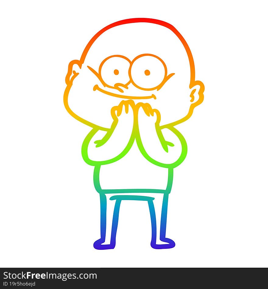 Rainbow Gradient Line Drawing Cartoon Bald Man Staring