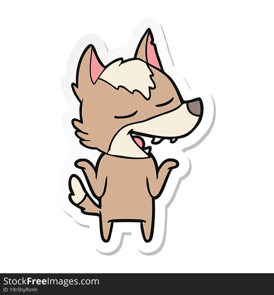 sticker of a cartoon wolf laughing