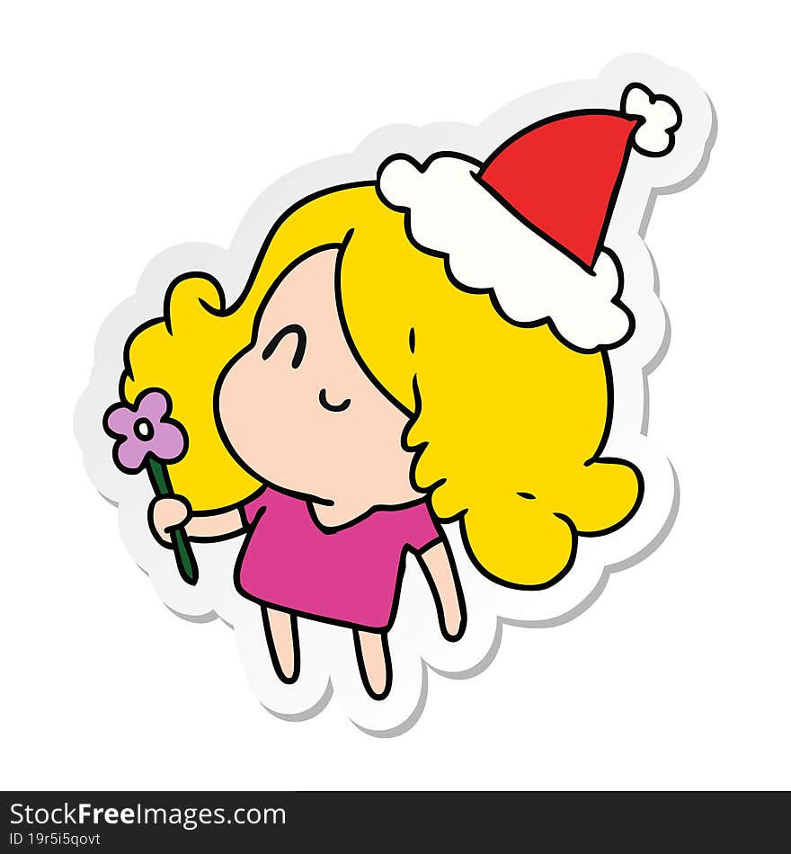 Christmas Sticker Cartoon Of Kawaii Girl