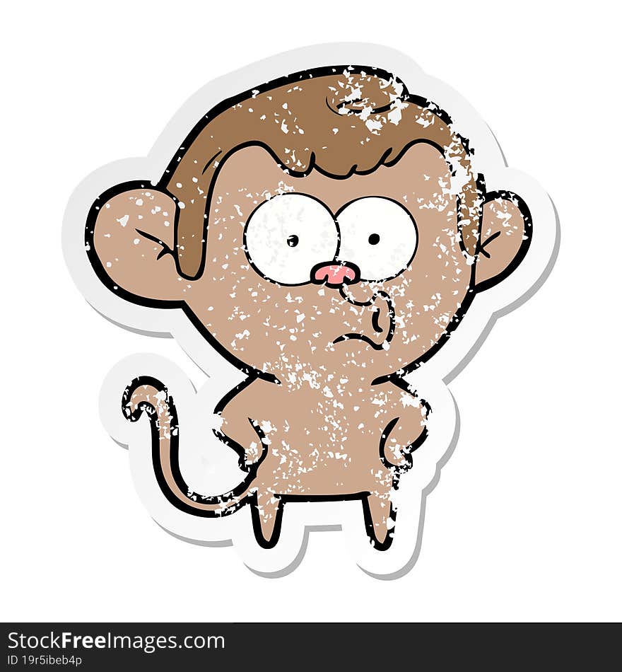 distressed sticker of a cartoon surprised monkey