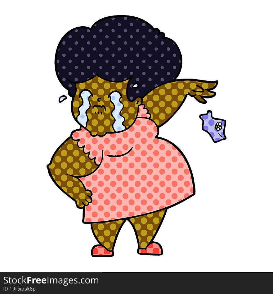 cartoon crying woman dropping handkerchief. cartoon crying woman dropping handkerchief