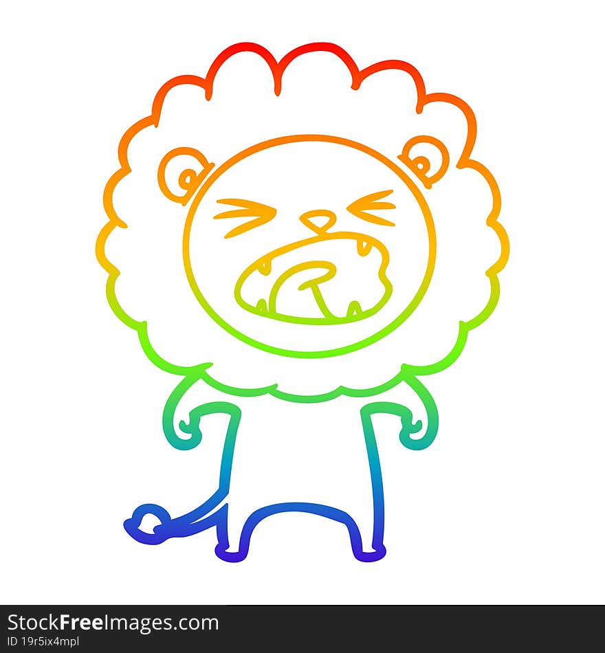 rainbow gradient line drawing cartoon angry lion