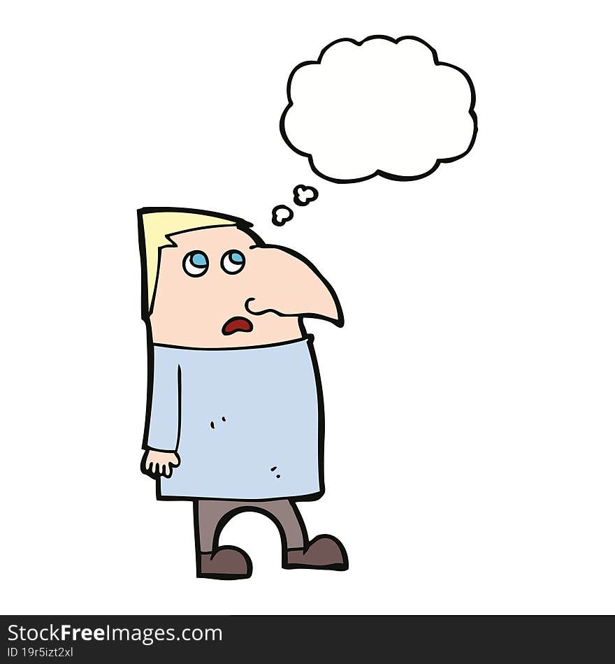 Cartoon Worried Man With Thought Bubble