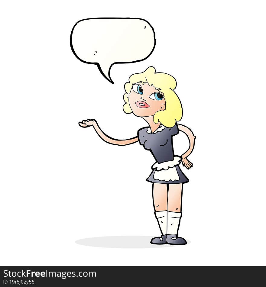 cartoon waitress serving with speech bubble