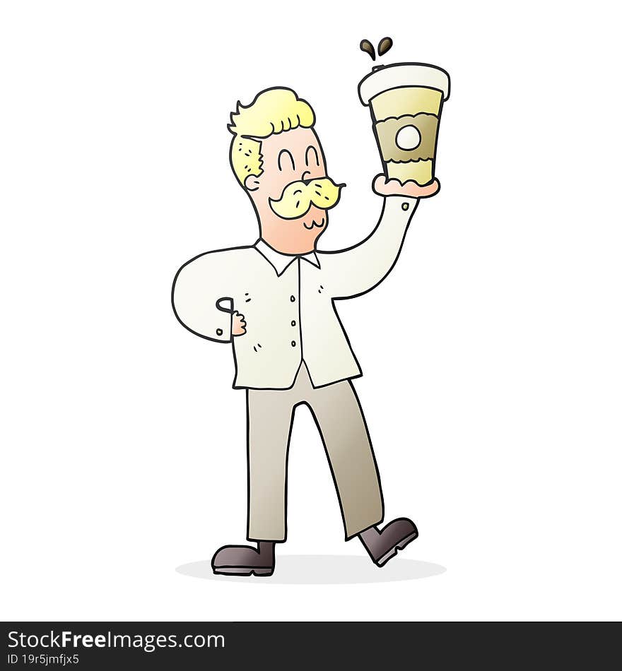 Cartoon Man With Coffee Cups