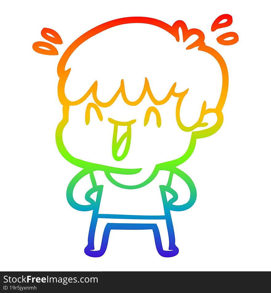 Rainbow Gradient Line Drawing Cartoon Laughing Boy