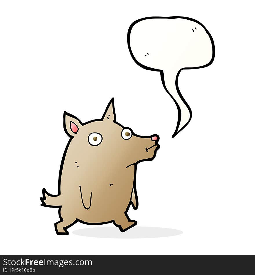 cartoon funny little dog with speech bubble