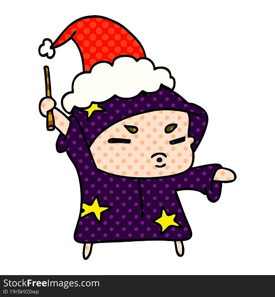 christmas cartoon of kawaii wizard