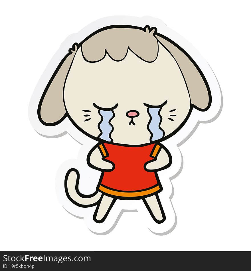 sticker of a cute puppy crying cartoon