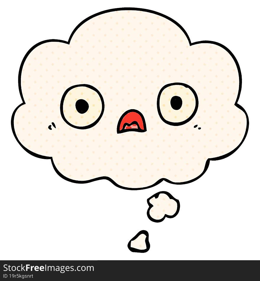 cute cartoon face with thought bubble in comic book style