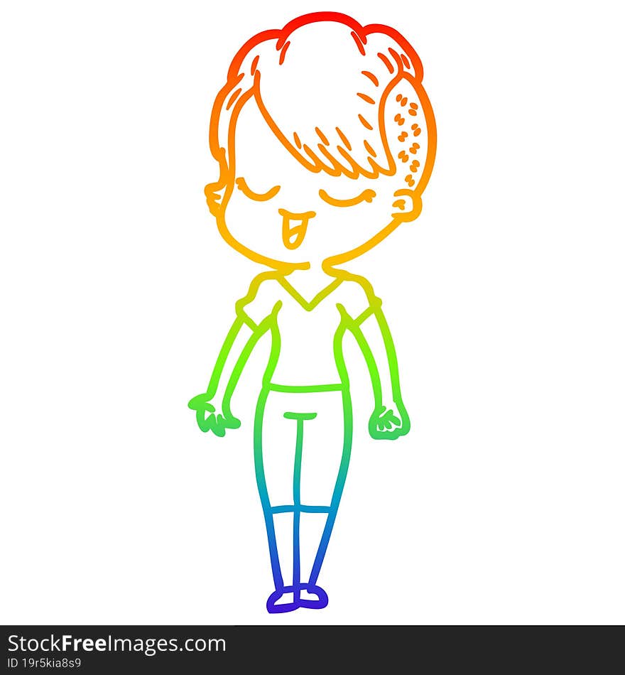 rainbow gradient line drawing happy cartoon girl