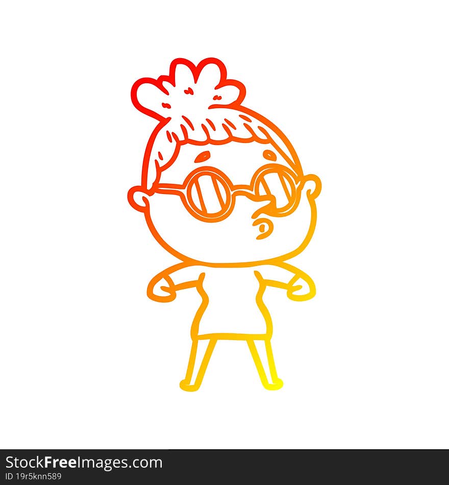 Warm Gradient Line Drawing Cartoon Woman Wearing Glasses