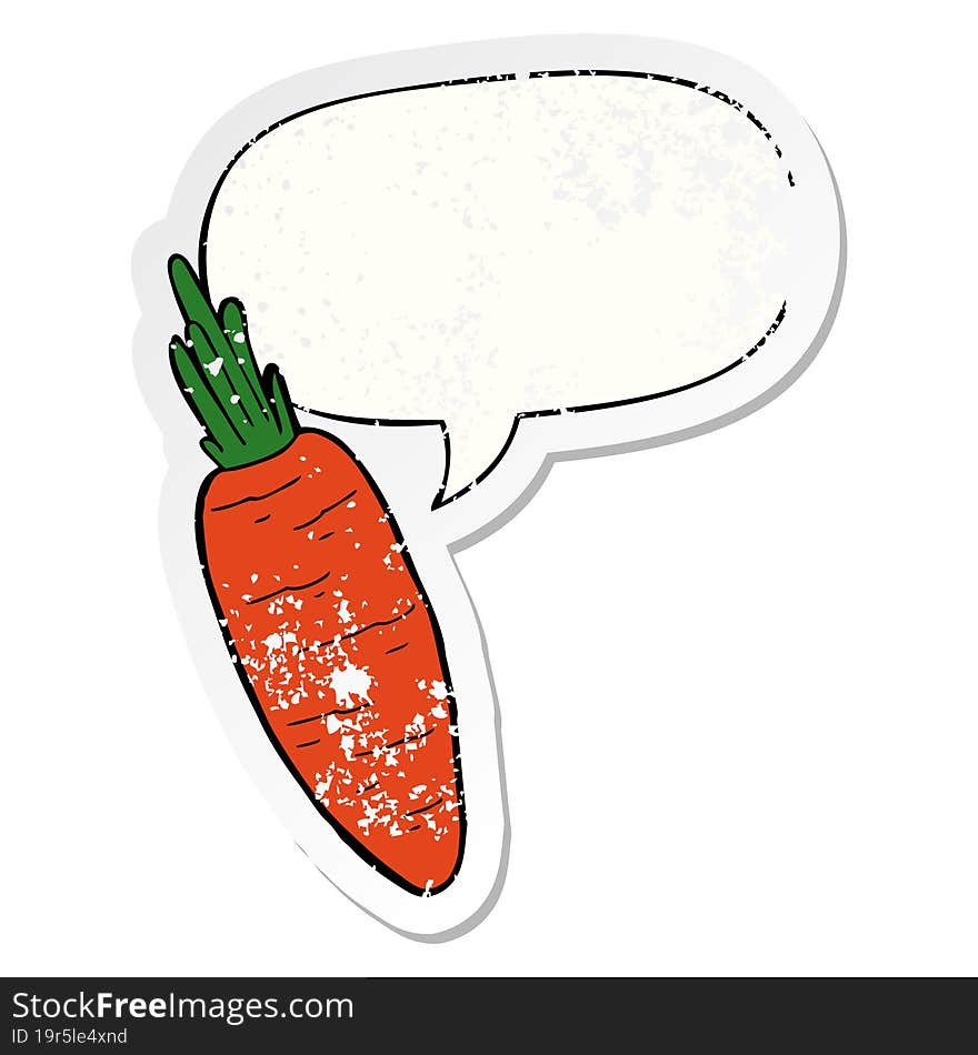 Cartoon Carrot And Speech Bubble Distressed Sticker