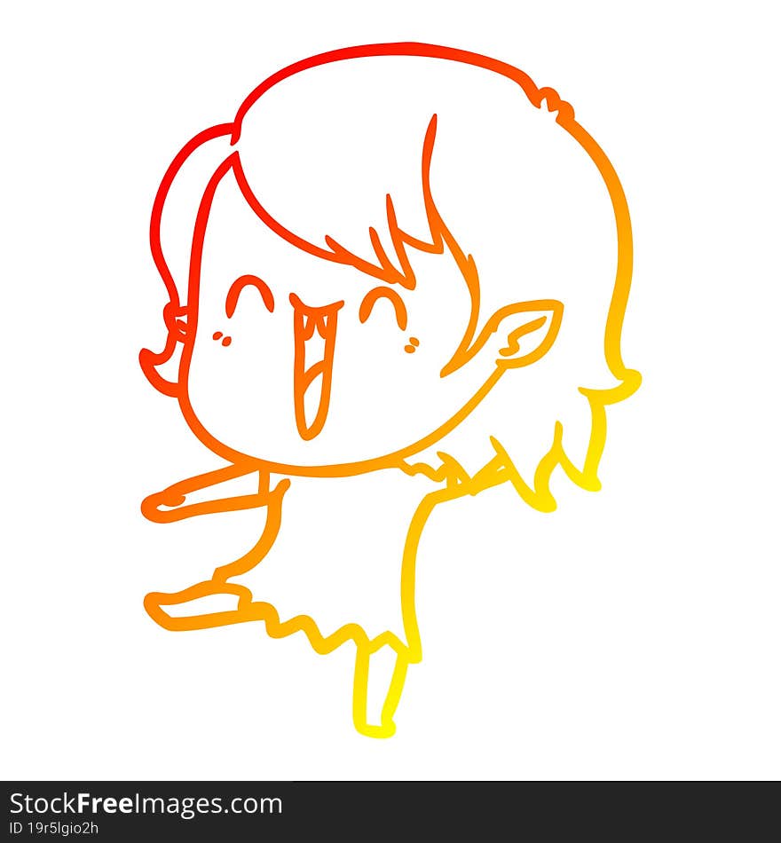 warm gradient line drawing cute cartoon happy vampire girl