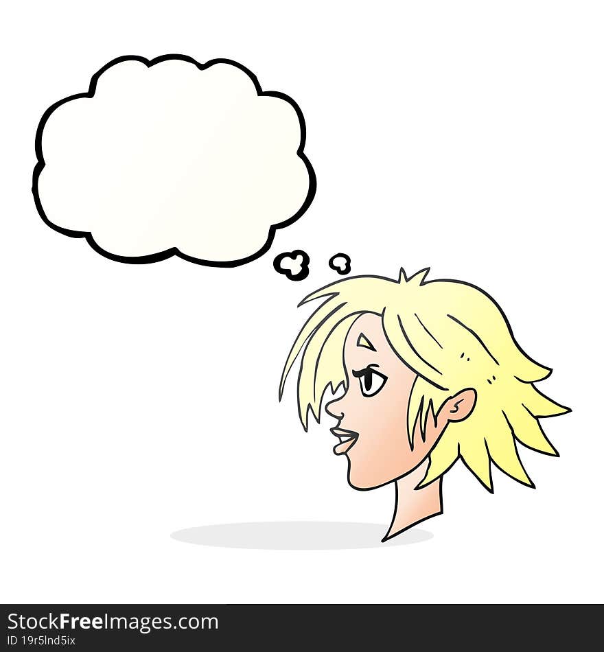 freehand drawn thought bubble cartoon happy female face